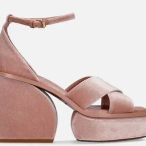 ZIMMERMANN 95mm Laminated Velvet Platform Sandals In Pink